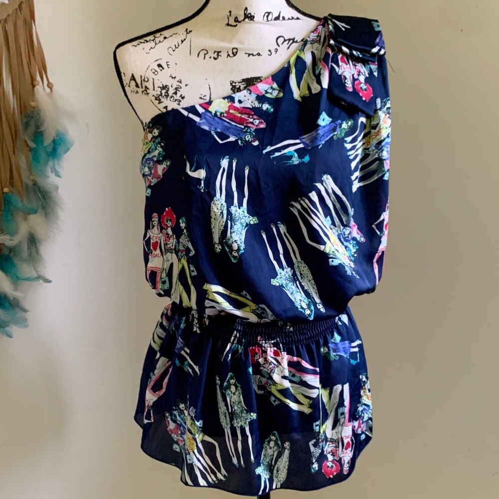 One Shoulder Blue/Patterned Top